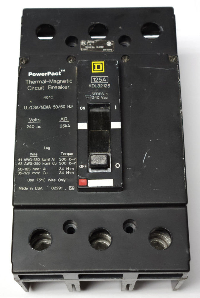 SQUARE D KDL32125 3 Pole 125 AMP POWERPACT Type KDL Circuit Breaker 240 VAC