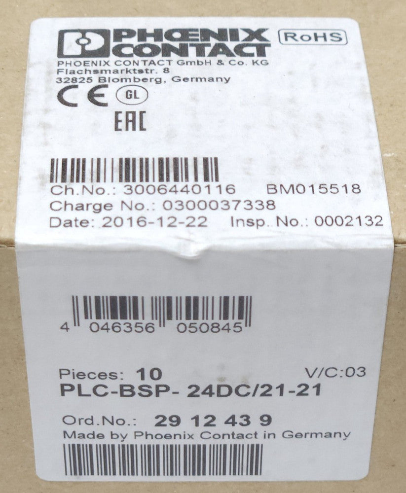 SEALED BOX OF 10 PHOENIX CONTACT PLC BSP 24DC 21-21 Relay Base Socket Module