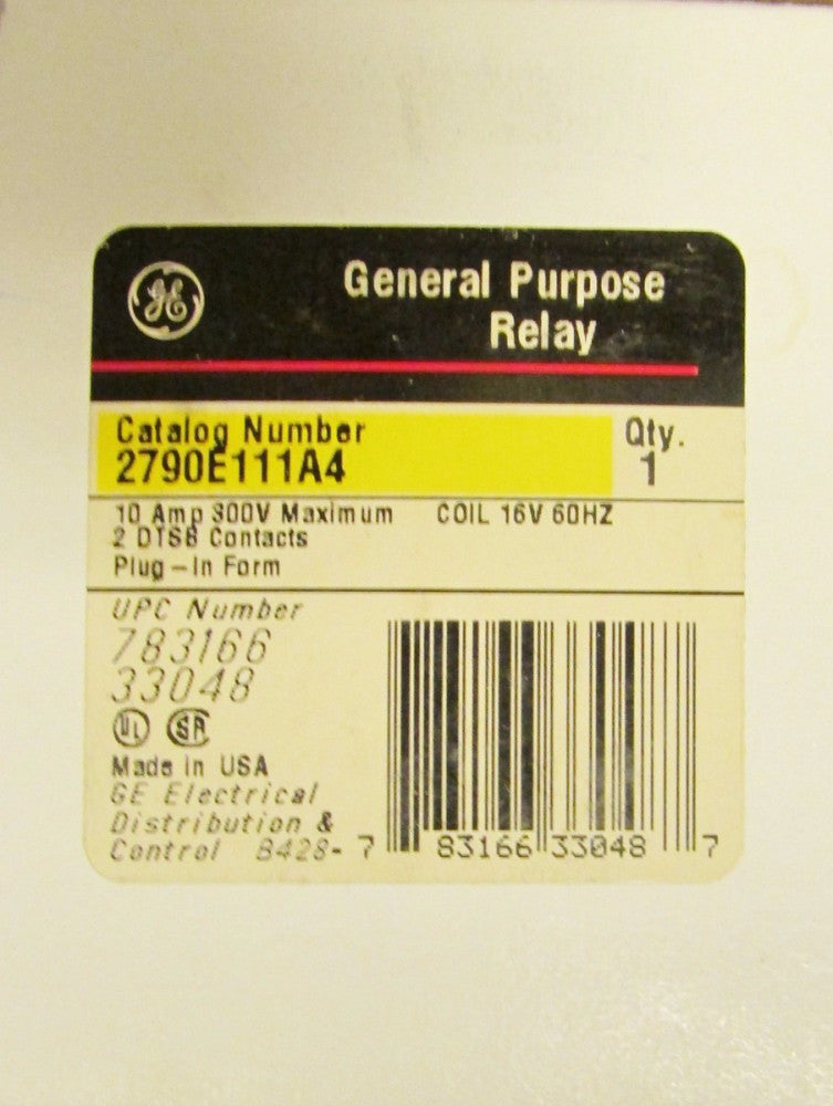 GE GENERAL ELECTRIC 2790E111A4 2 DTSB Contacts 16V Coil Relay 2790 E111 A4 