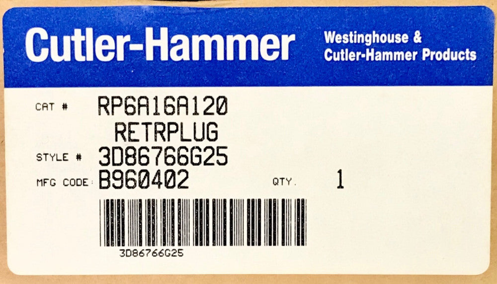 EATON CUTLER HAMMER RP6A16A120 Digitrip 810 RETRPLUG Rating Plug 3D86766G25