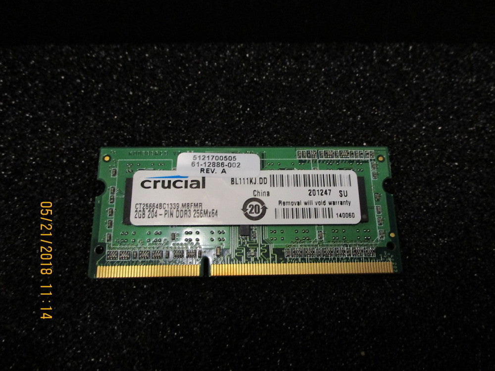 CT25664BC1339 Crucial Technology 2GB DDR3 SoDimm Non ECC PC3-10600 Brand New!