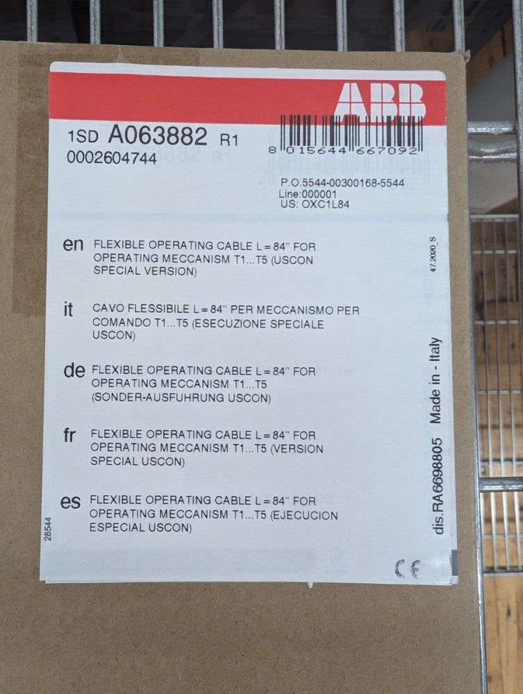 New, ABB, 1SDA063882R1, 84 inch FLEXIBLE OPERATING CABLE FOR MECHANISM T1-T5