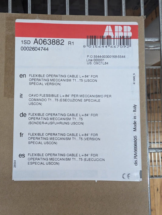 New, ABB, 1SDA063882R1, 84 inch FLEXIBLE OPERATING CABLE FOR MECHANISM T1-T5