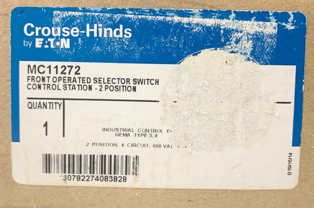 EATON CROUSE HINDS MC11272 Front Operated  Selector Switch 2 Position Raintight