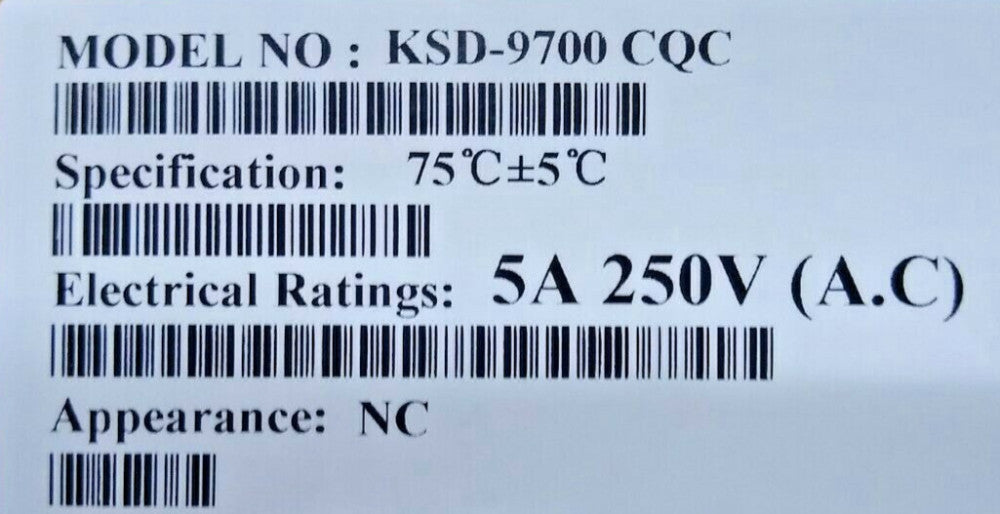 New, KDS, KSD9700 75C, Temperature Switch, Thermostat Protector, 75C, NC, A, 250