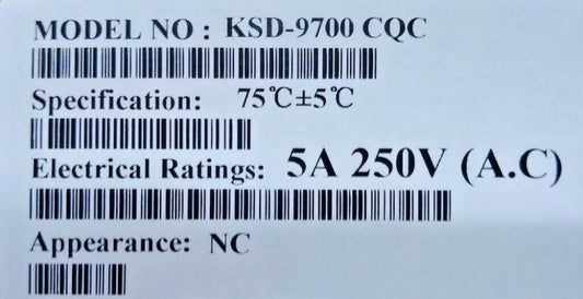 New, KDS, KSD9700 75C, Temperature Switch, Thermostat Protector, 75C, NC, A, 250
