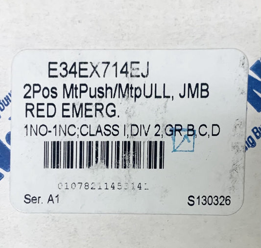 EATON CUTLER HAMMER E34EX714EJ 2 Position Jumbo Red Emergency STOP 10250TD2