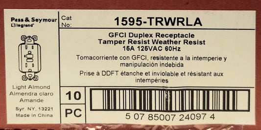 CASE OF 10 PASS SEYMOUR Legrand 1595 TRWRLA GFCI Duplex Ground Fault Receptacle