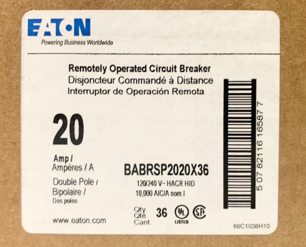 EATON BABRSP2020 2 Pole 20 AMP Type BA BAB PSP Remotely Operated  