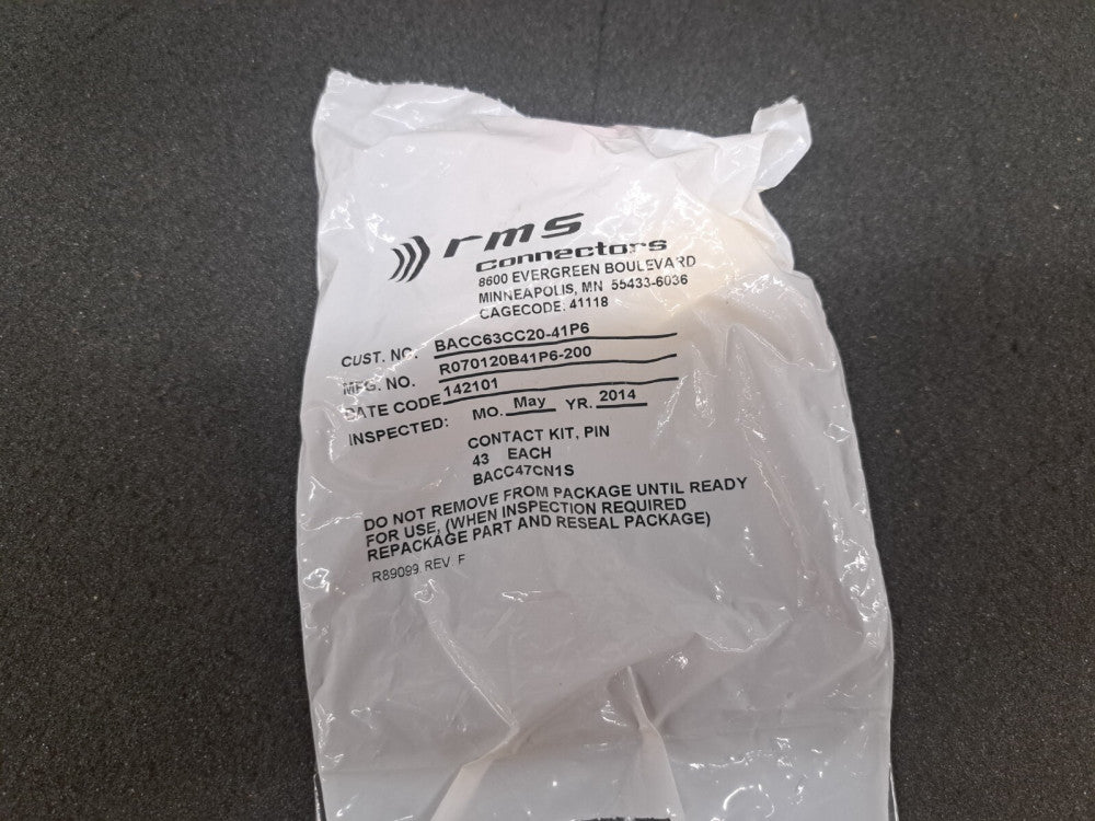 New, RMS Connectors, BACC63CC20-41P6, CONN RCPT MALE 41POS GOLD CRIMP