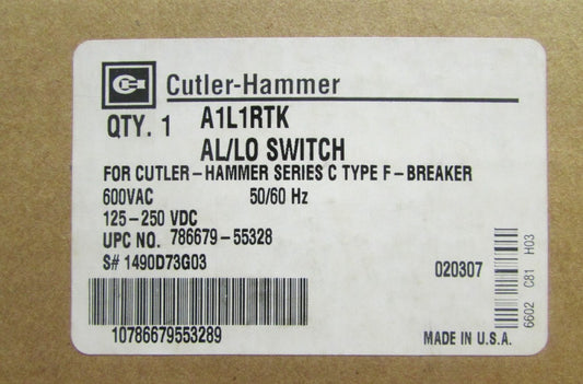CUTLER HAMMER A1L1RTK F Frame Breaker AL LO Auxiliary Alarm Switch 1490D73G03