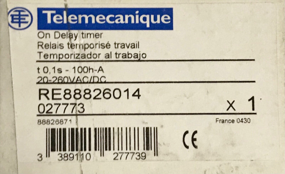 TELEMECANIQUE RE88826014 On Delay Timer 0.1 Second -100 Hour Relay Timing Module