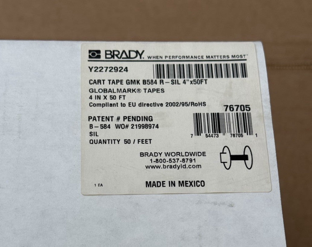Brady 76705 Silver Reflective 4" x 50' B584 Globalmark Label Tape - New