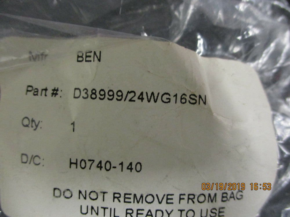 AMPHENOL, D38999/24WG16SN, CONN, JAM, 16POS SKT, NOR-KEY, BRAND NEW!