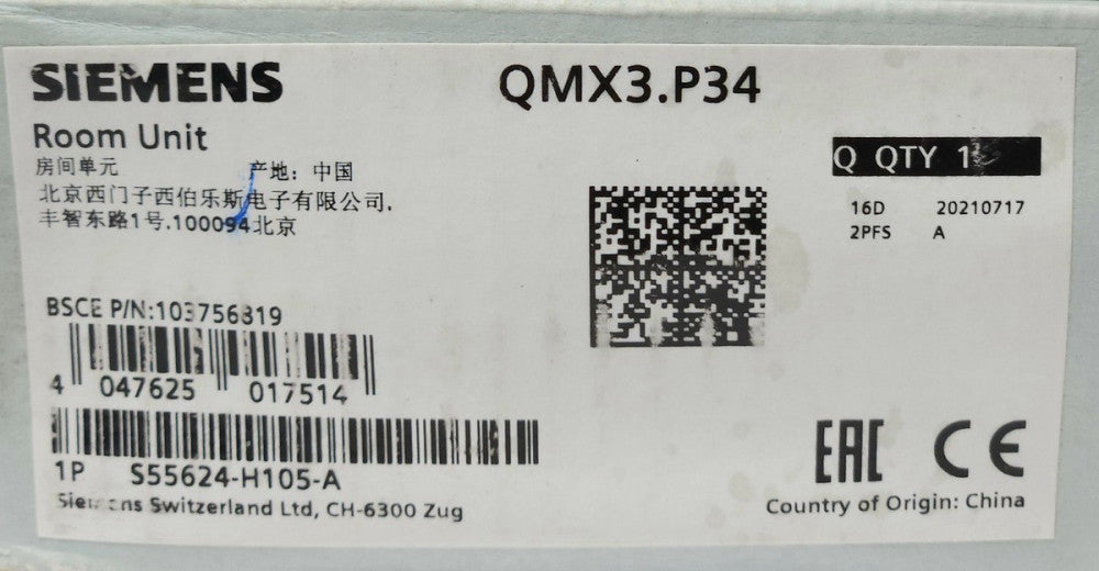 SIEMENS QMX3.P34 Series QMX3 Room Unit Temperature Control Display Thermostat Mo