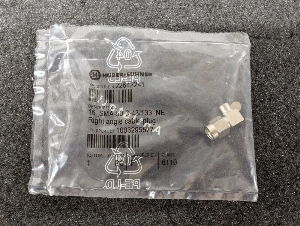 New, Huber & Suhner, 16_SMA-50-3-43/133_NE, SMA CONNECTOR PLUG MALE PIN 50 OHMS