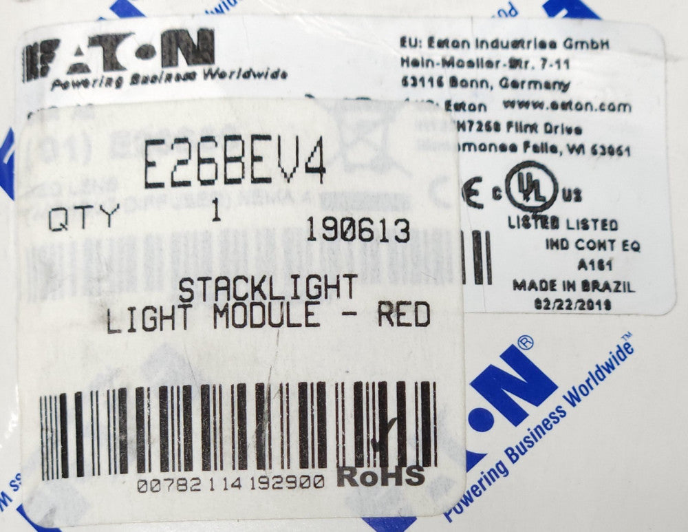 EATON E26BEV4 RED LENS Stacklight MODULE Light