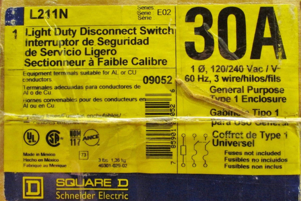 SQUARE D L211N 30 Amp Nema 1 Light Duty Safety Switch