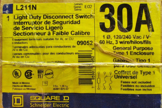 SQUARE D L211N 30 Amp Nema 1 Light Duty Safety Switch