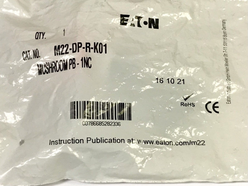 EATON MOELLER M22 DP R K01 Red Mushroom Head Momentary Pushbutton 1 NC Contact
