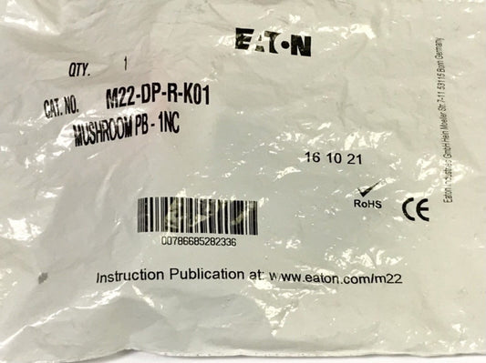EATON MOELLER M22 DP R K01 Red Mushroom Head Momentary Pushbutton 1 NC Contact