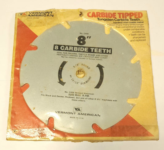 VA VERMONT AMERICAN C458 CARBIDE TRIPPED 8" Circular Saw Blade 8 CARBIDE TEETH