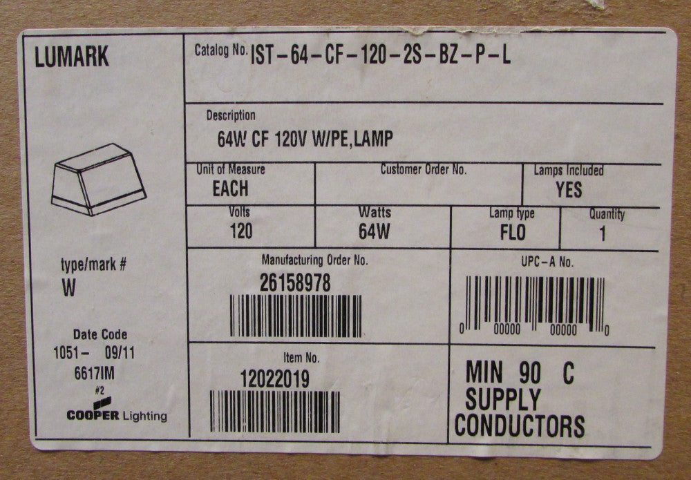 LUMARK COOPER IST 64 CF 120 2S B7 PL 120V 64 Watt Fluorescent Light