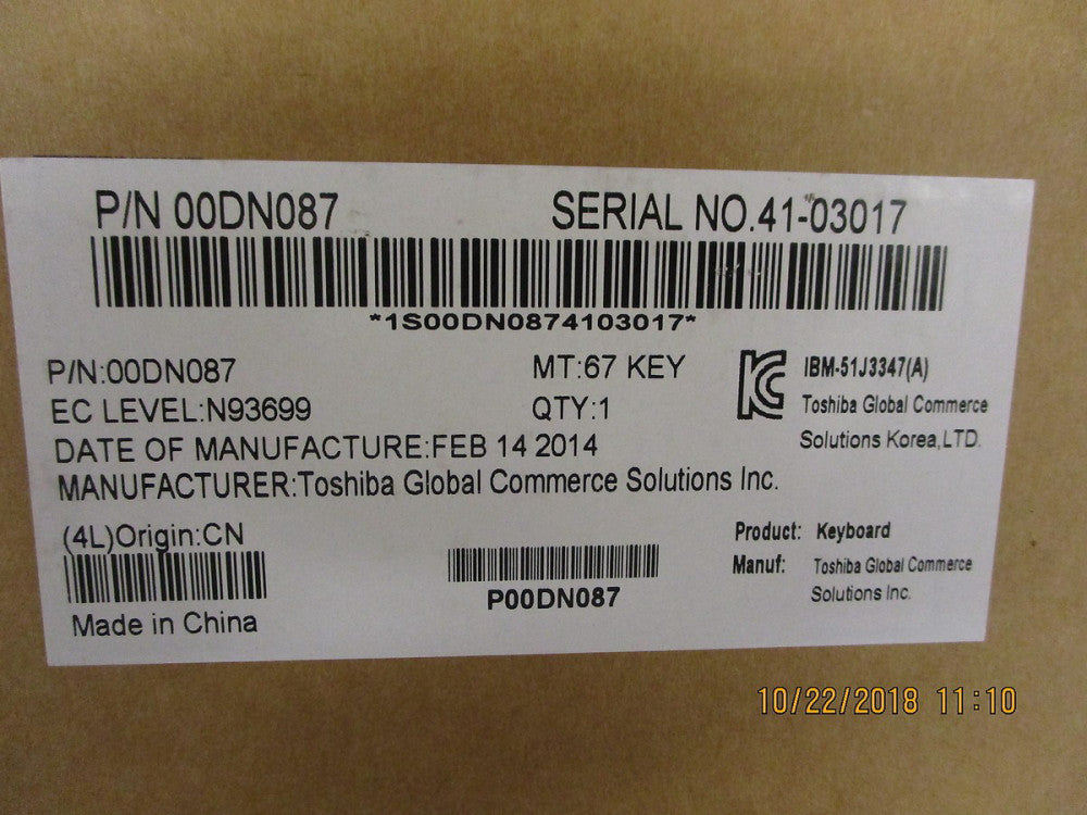 New, Toshiba, 00DN087  67KEY-Pearl White POS KEYBOARD