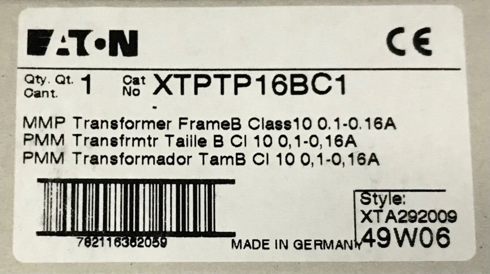 EATON XTPTP16BC1 Manual Motor Protector 0.1-0.16 AMP MMP Transformer