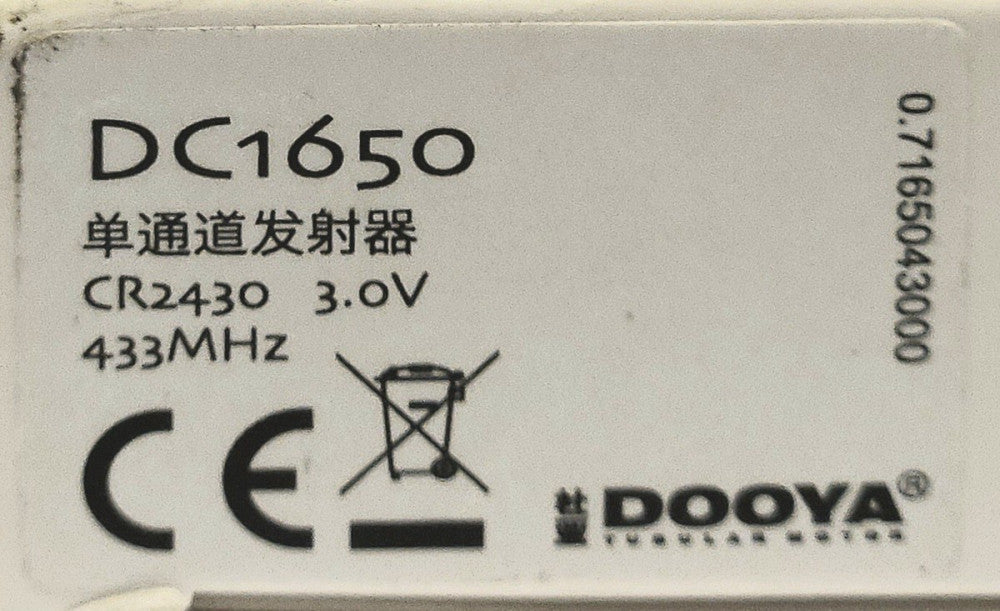 DOOYA DC1650 CR2430 Remote Keypad Transmitter 3.0 Volt 433 MZH WINDOW Blind