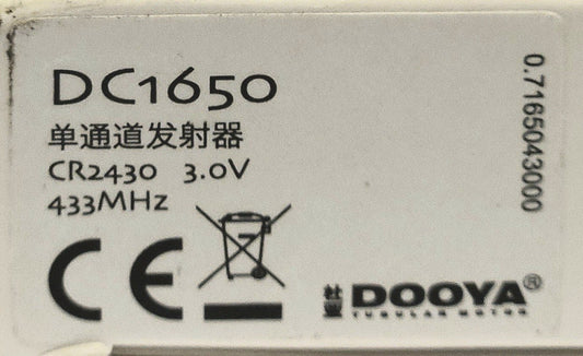 DOOYA DC1650 CR2430 Remote Keypad Transmitter 3.0 Volt 433 MZH WINDOW Blind