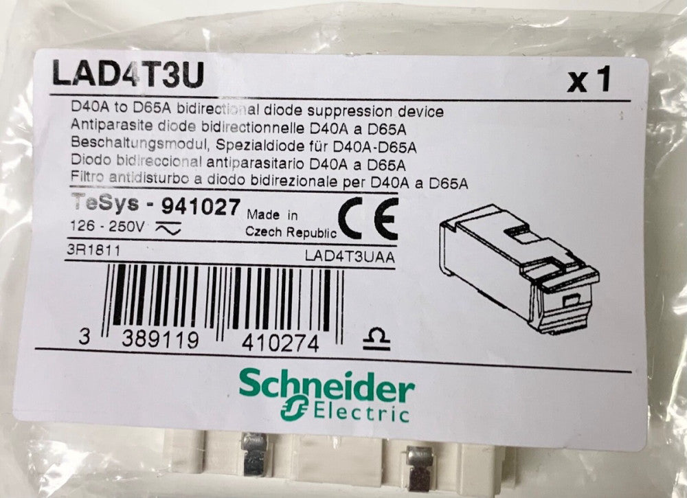 SCHEINDER ELECTRIC LAD4T3U D40A to D65A Bidirectional Diode Suppression 941027