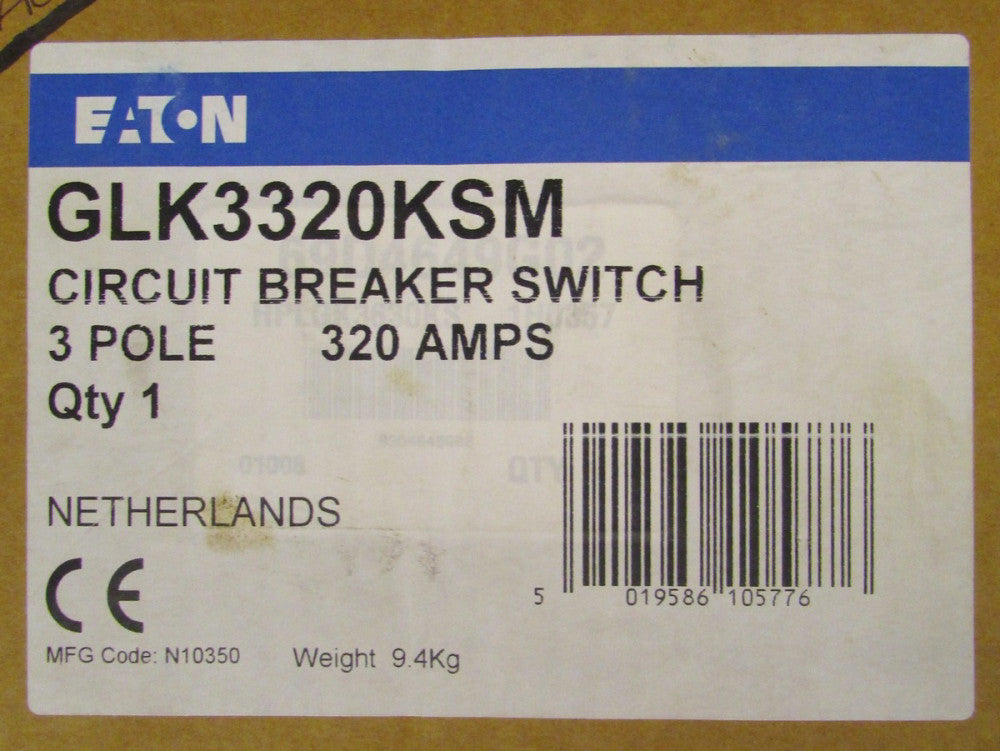 EATON CUTLER HAMMER GLK3320KSM 3 Pole 320 Amp Circuit Breaker Switch 240-415 VAC