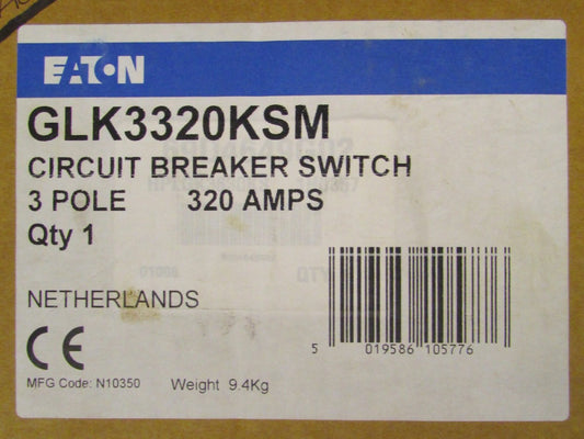EATON CUTLER HAMMER GLK3320KSM 3 Pole 320 Amp Circuit Breaker Switch 240-415 VAC