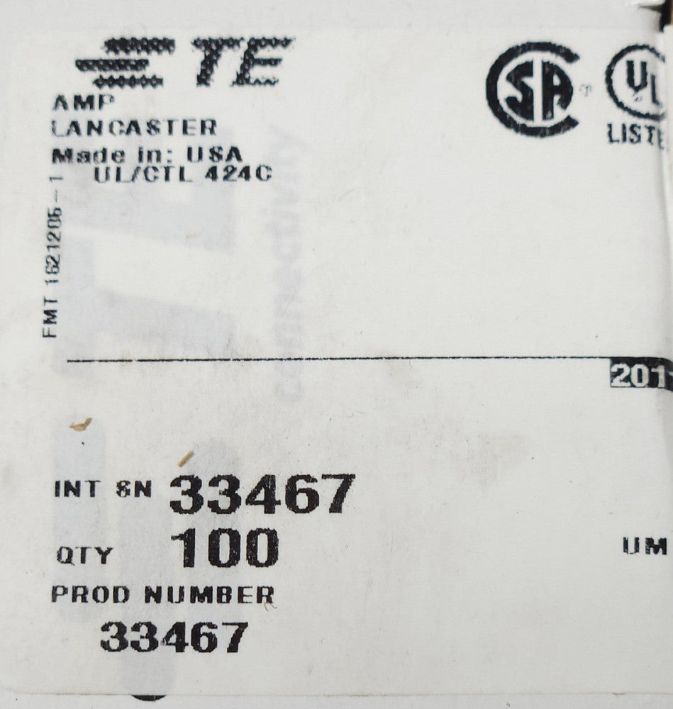 BOX OF 100 TE CONNECTIVITY 33467 Solistrand 6 AWG Size 3/8 CU Copper Crimp ON