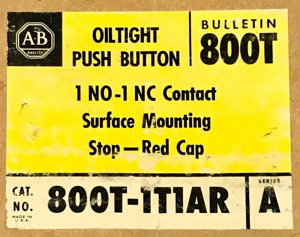 ALLEN BRADLEY 800T 1T1AR 1NO 1NC RED STOP Jumbo PushButton Station Palm Operated