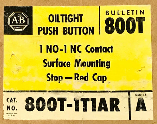 ALLEN BRADLEY 800T 1T1AR 1NO 1NC RED STOP Jumbo PushButton Station Palm Operated