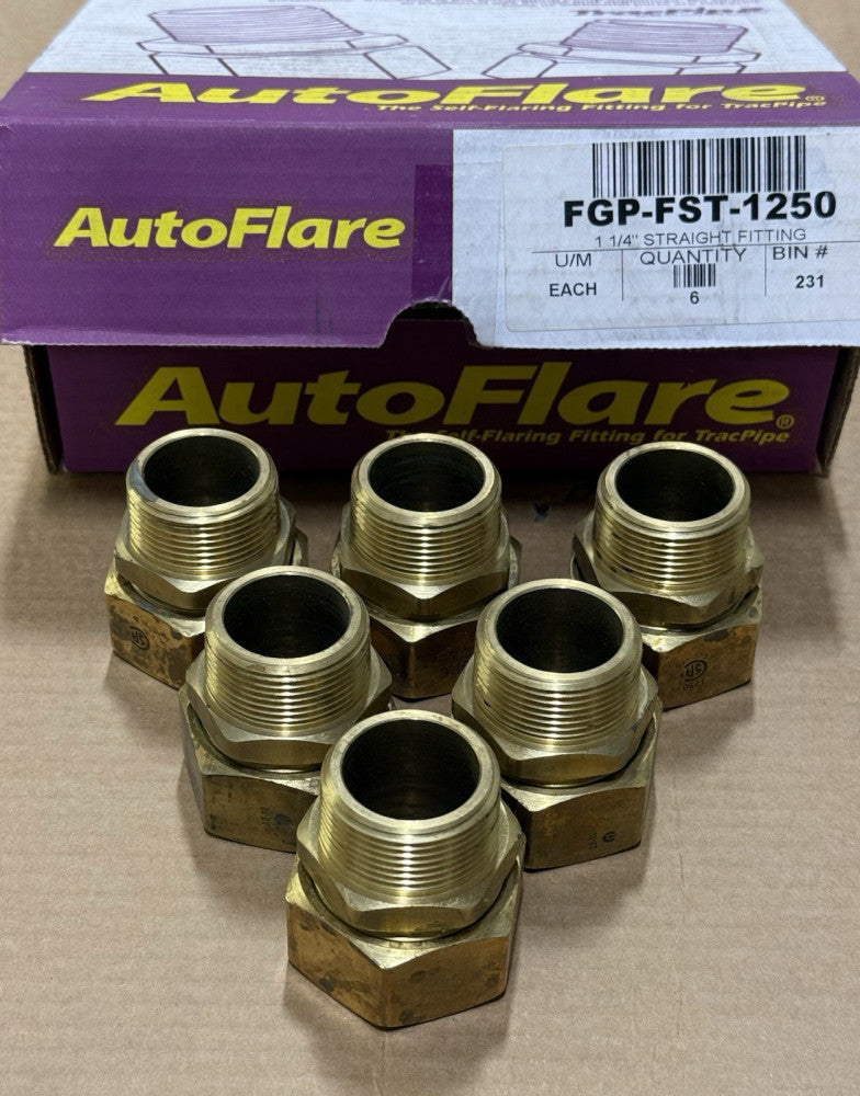 Box of 6 - TracPipe AutoFlare FGP-FST-1200 Gas Brass 1.25" Straight Fitting
