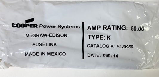 COOPER McGraw Edison FL3K50 Type K 50 AMP Fuse Link 