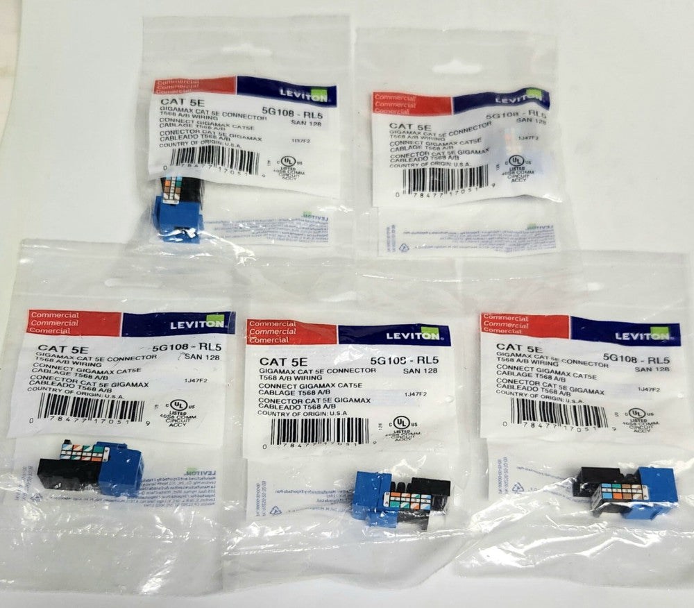 LOT OF 5 LEVITON 5G108 RL5 SAN 128 CAT 5E GIGAMAX Connector T568 A/B