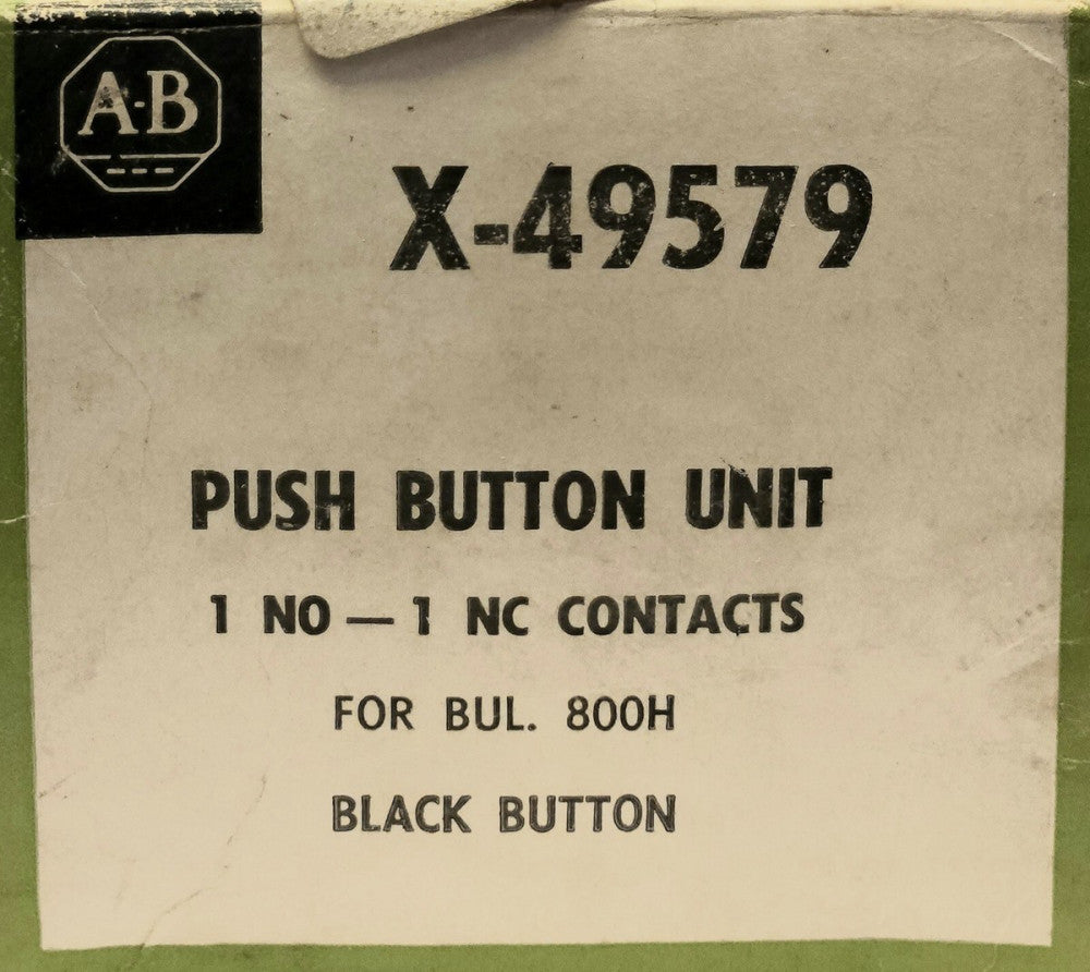 ALLEN BRADLEY X 49579 1 NO 1 NC Black Push Button Unit 800H X-49579