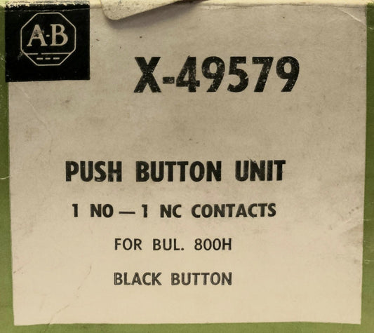 ALLEN BRADLEY X 49579 1 NO 1 NC Black Push Button Unit 800H X-49579