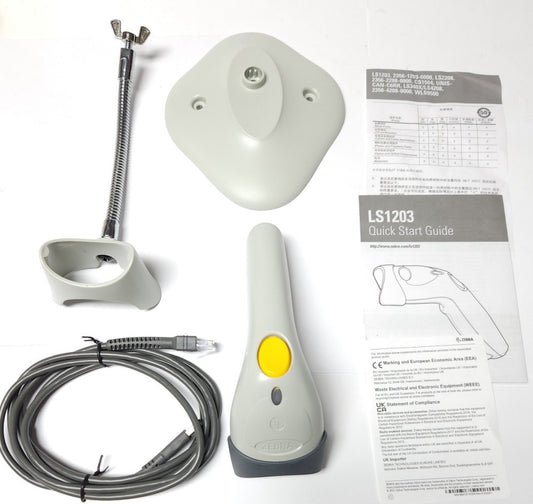 ZEBRA LS1203 CR10001R BAR Code Scanner Model LS1203 Motorola Symbol CBA U01 S07Z