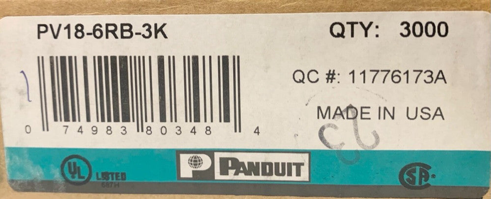 (SEALED) PANDUIT PV18 6RB 3K Red Insulated Crimp on Ring Terminal 18-22 AWG