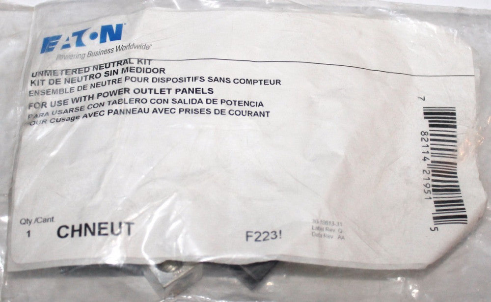 EATON CUTLER HAMMER CHNEUT Unmetered Neutral Kit 682911H21 F223 2/0 Neutral Assm