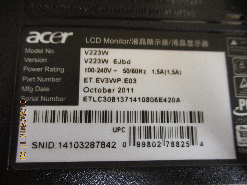 V223W-EJBD Acer Acer V223W EJBD 22-Inch Wide LCD Display Used