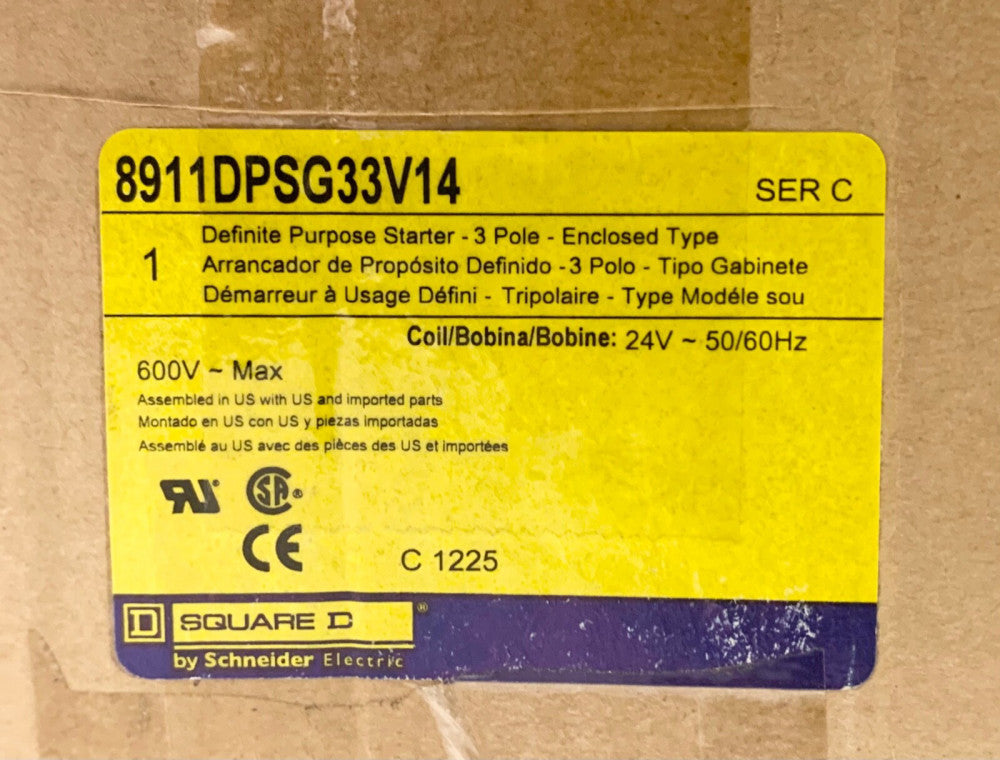 Square D 8911DPSG33V14 Definite Purpose Starter 24 V Nema 1 Enclosure 2-20 HP 3 
