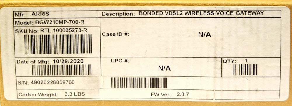 AT&T  ARRIS BGW210MP 700 R Bonded VDSL2 WIRELESS Voice Gateway