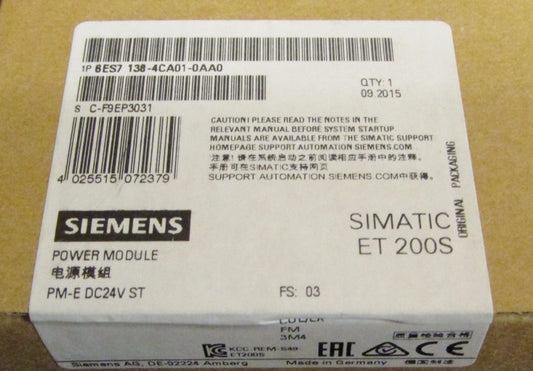 SIEMENS 6ES7 138 4CA01 0AA0 SIMATIC ET 200S Module *SEALED*