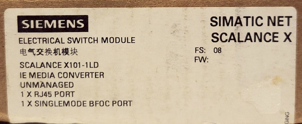 SIEMENS 6GK5101 1BC00 2AA3 SIMATEC NET SCALANCE X Electrical Switch Module